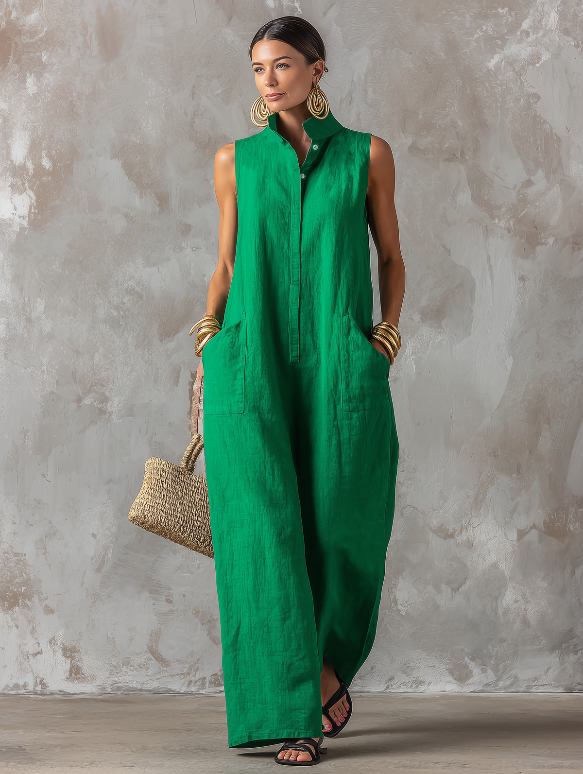 ✨ Claire – Tuta Donna Minimalista dal Taglio Ampio in Misto Lino ✨