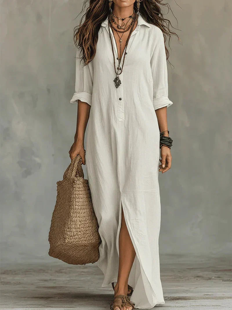 Sofía | Vestido Camisa Largo con Abertura