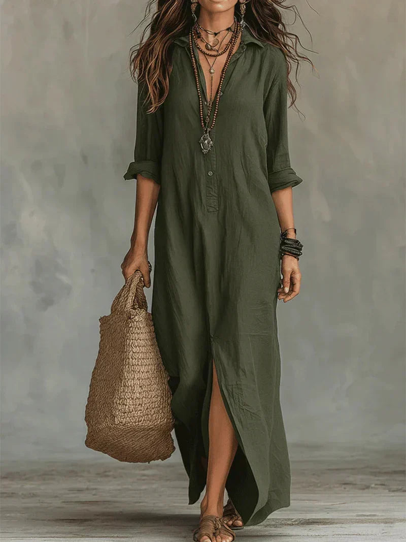 Sofía | Vestido Camisa Largo con Abertura