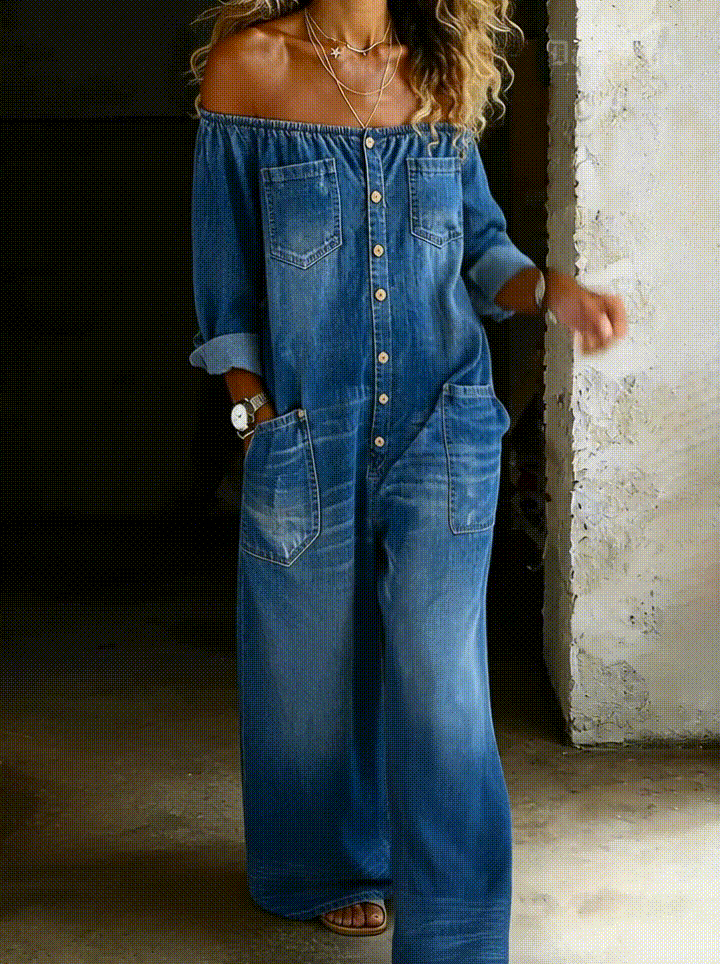 ✨ Elena™ | Tuta in Denim con Spalle Scoperte ✨