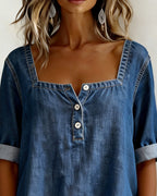 Avélia™ | Camisa de denim con cuello cuadrado