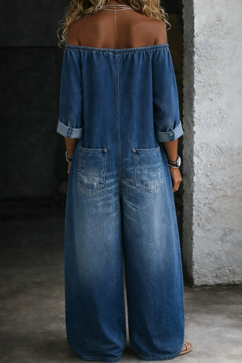 ✨ Elena™ | Tuta in Denim con Spalle Scoperte ✨