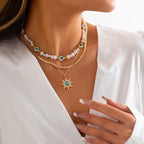 Set di Collane a Strati Parel & Occhio Maligno – Ciondolo Sole Boho