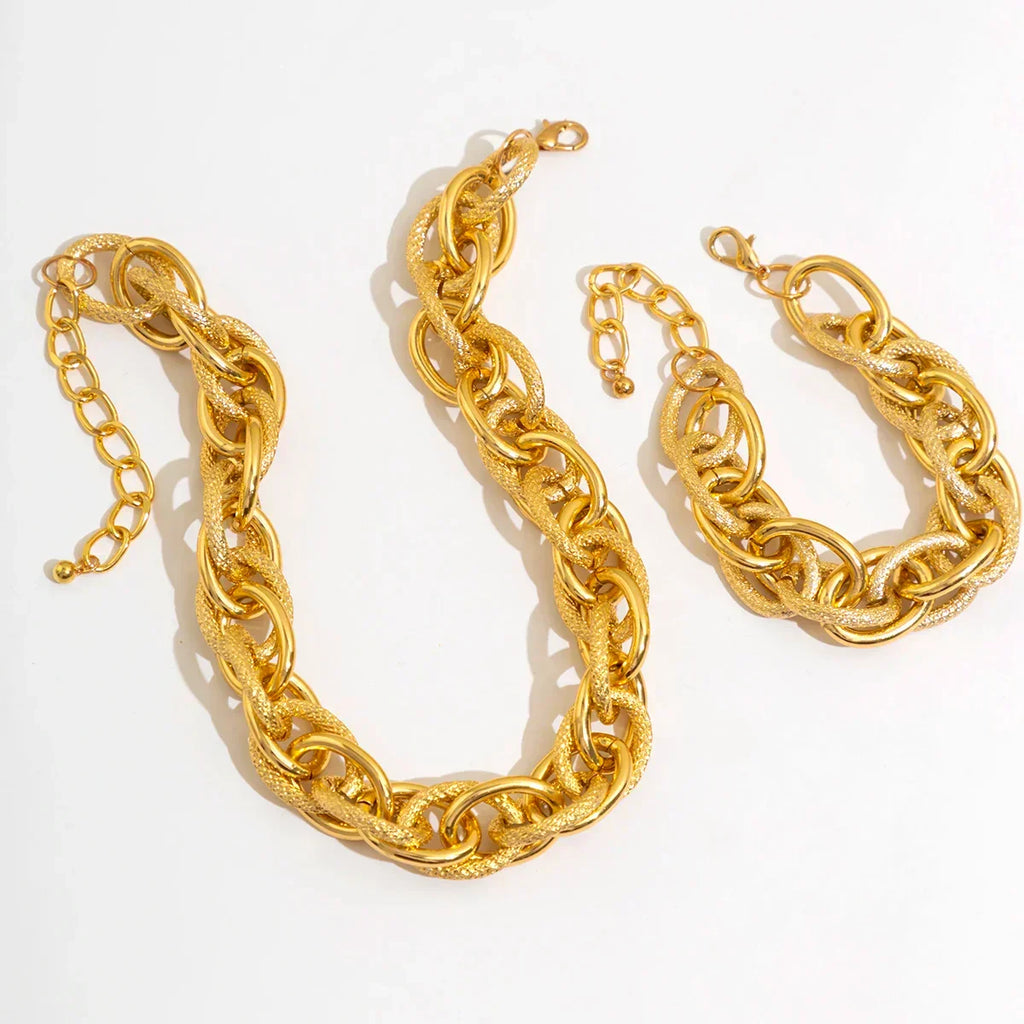 Set di Bracciale e Collana a Doppia Catena Intrecciata Bold Chunky