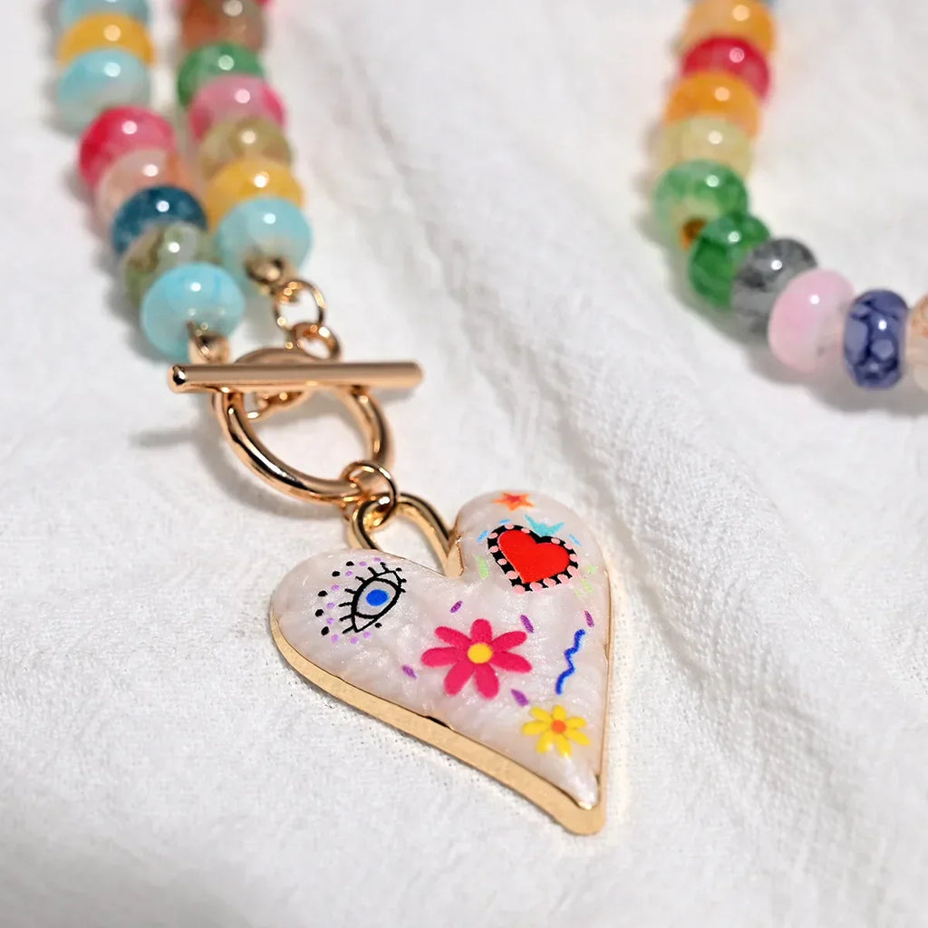 Collana con Perline di Vetro a Forma di Cuore