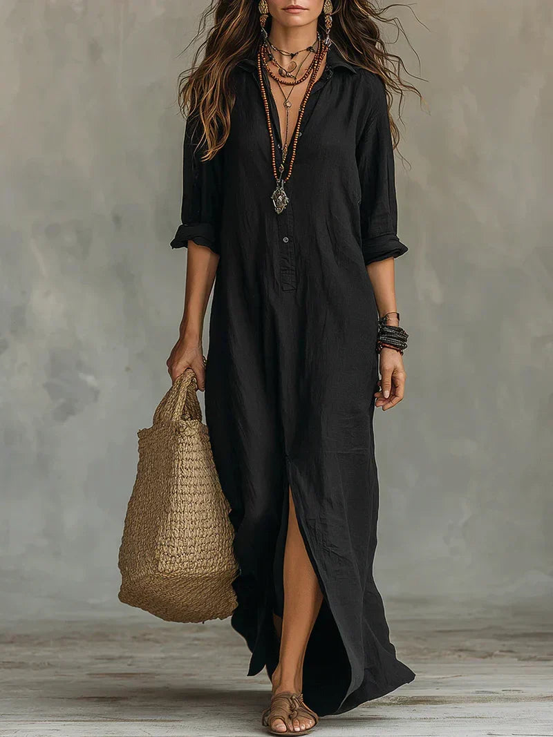 Sofía | Vestido Camisa Largo con Abertura