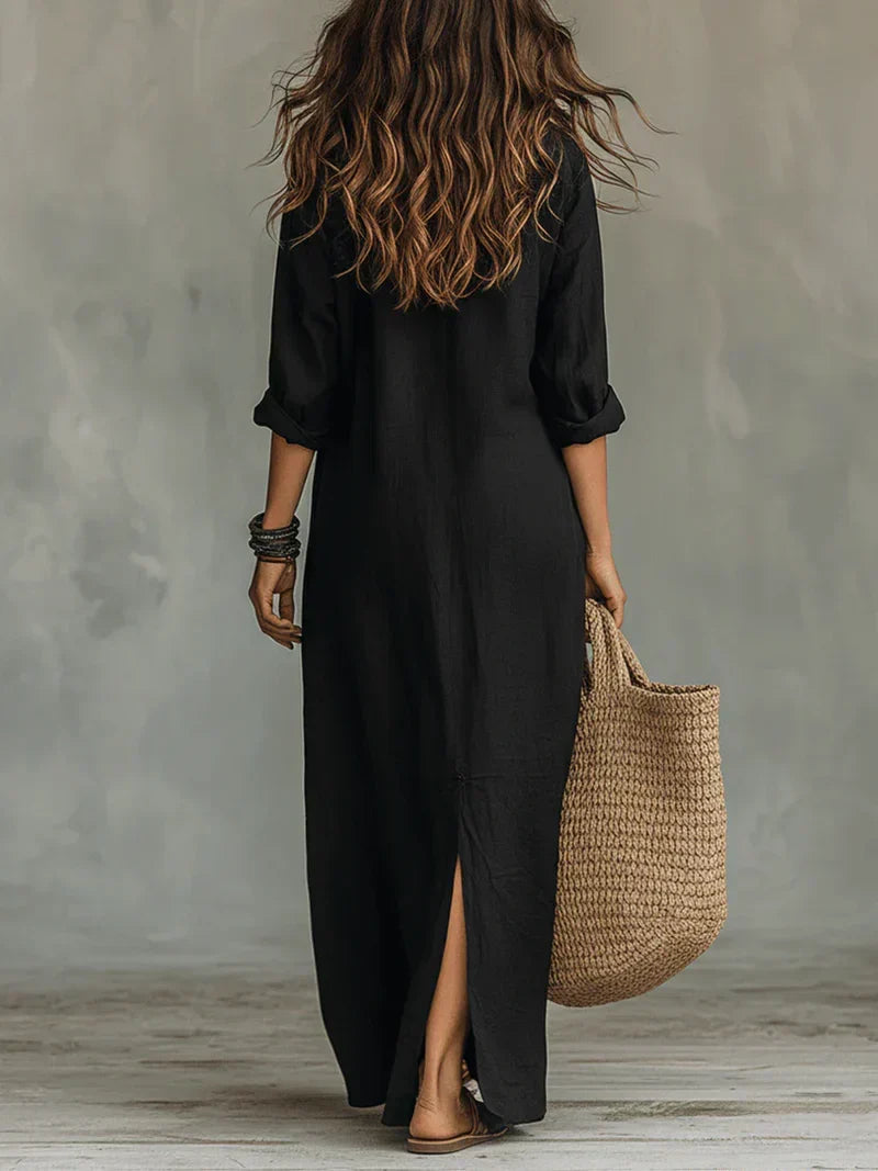 Sofía | Vestido Camisa Largo con Abertura
