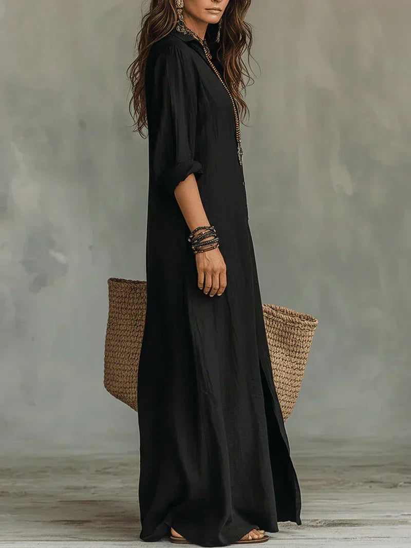 Sofía | Vestido Camisa Largo con Abertura