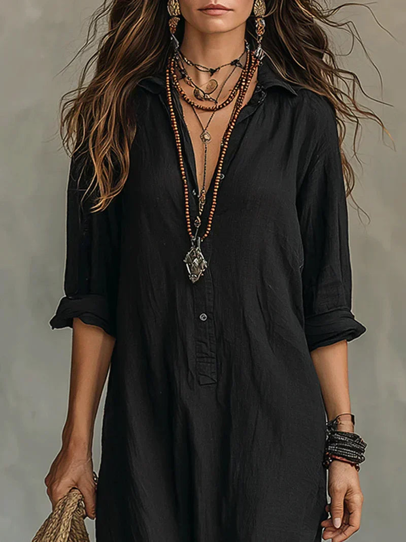 Sofía | Vestido Camisa Largo con Abertura