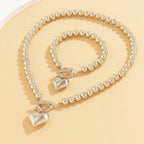Set di bracciale e collana con pendente a cuore in perline da 2 pezzi