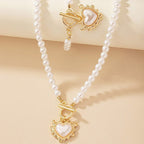 Set di bracciale e collana con pendente a cuore in perline da 2 pezzi