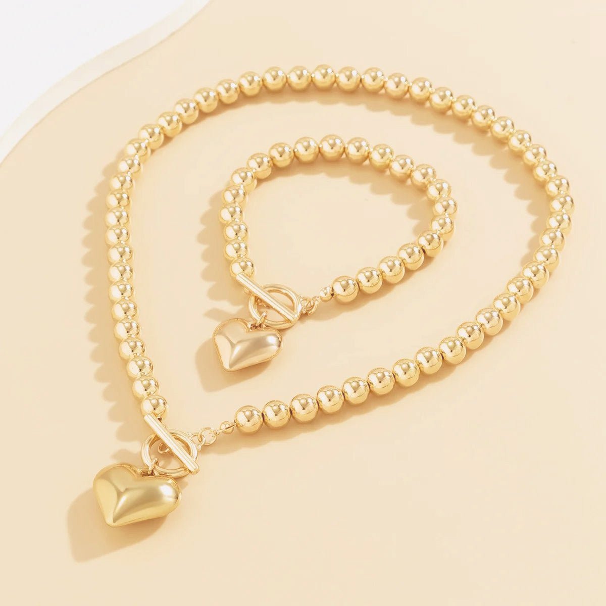 Set di bracciale e collana con pendente a cuore in perline da 2 pezzi