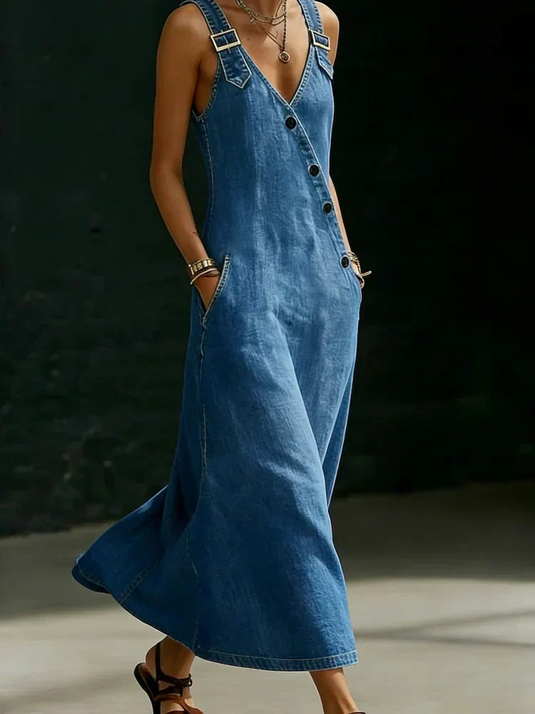 ✨ Vera™ | Abito Lungo in Denim con Bottoni ✨