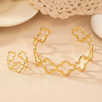 Set di Bracciale e Anello Regolabile a Quadrifoglio Aperto Delicato