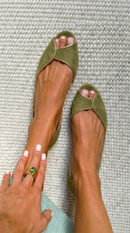Ballerine punta aperta d'Orsay scamosciate Beige e Oro