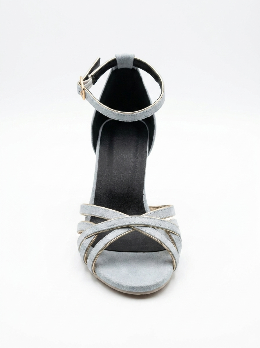 Tacchi scamosciati metallizzati azzurro baby e oro con cinturini
