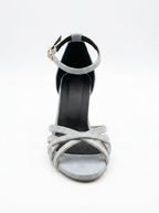 Tacchi scamosciati metallizzati azzurro baby e oro con cinturini