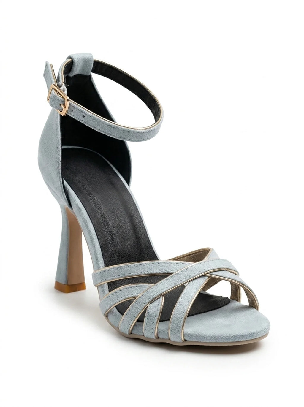 Tacchi scamosciati metallizzati azzurro baby e oro con cinturini