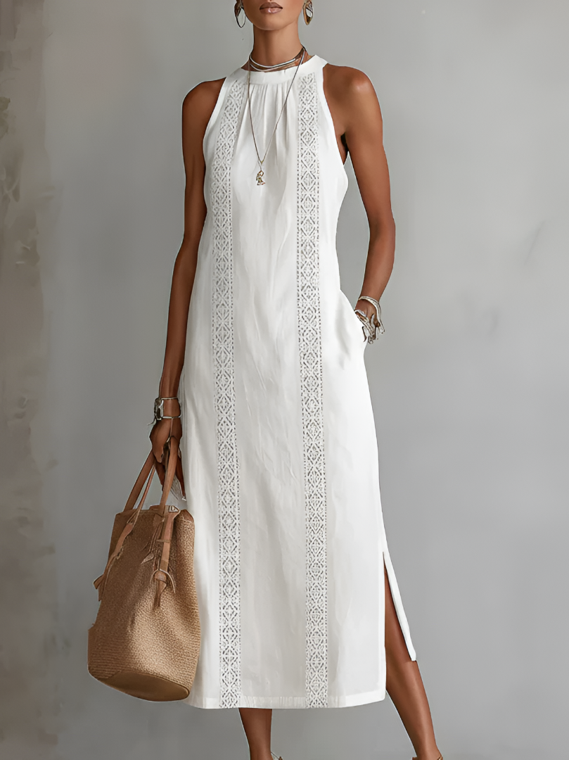 ✨ Angeles™ | Abito Midi in Lino con Collo Coreano 🇮🇹