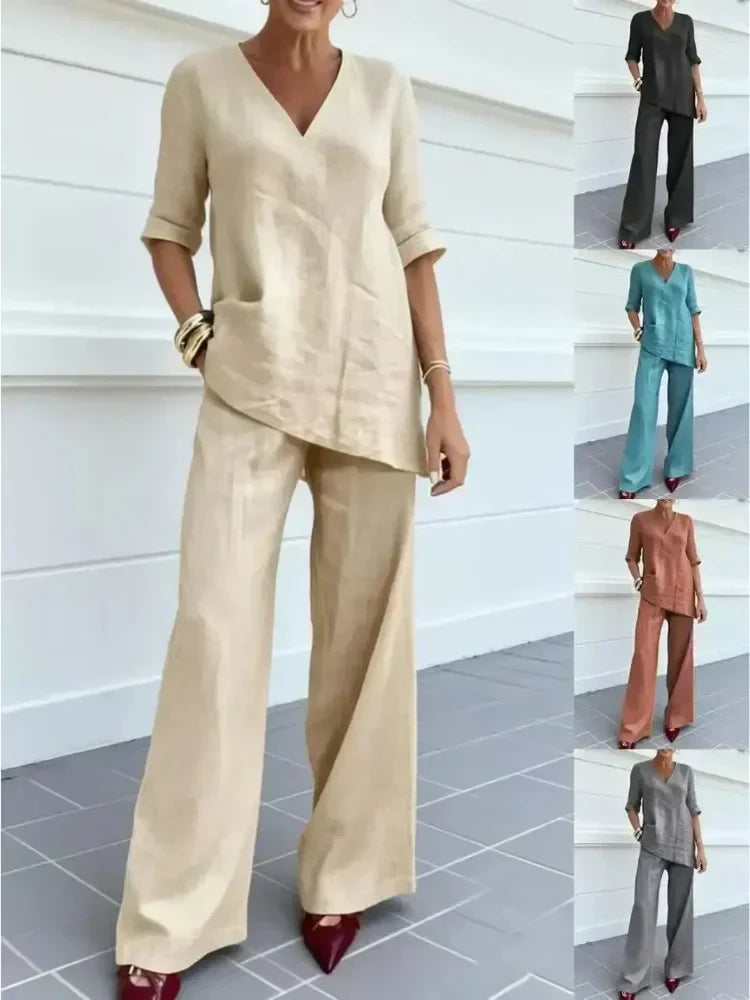✨ Susana™ | Completo Due Pezzi con Top a Maniche Corte e Pantaloni a Gamba Dritta 🇮🇹.