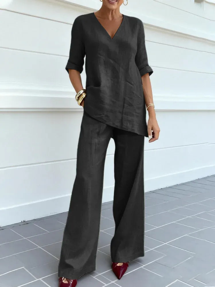✨ Susana™ | Completo Due Pezzi con Top a Maniche Corte e Pantaloni a Gamba Dritta 🇮🇹.