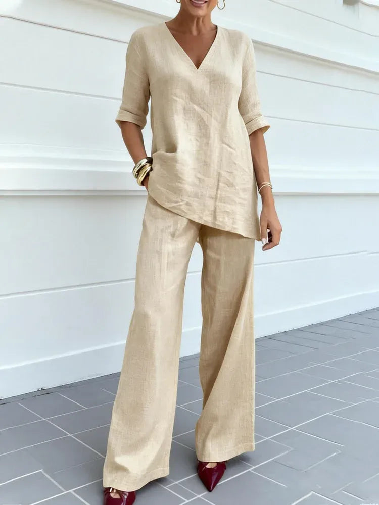 ✨ Susana™ | Completo Due Pezzi con Top a Maniche Corte e Pantaloni a Gamba Dritta 🇮🇹.
