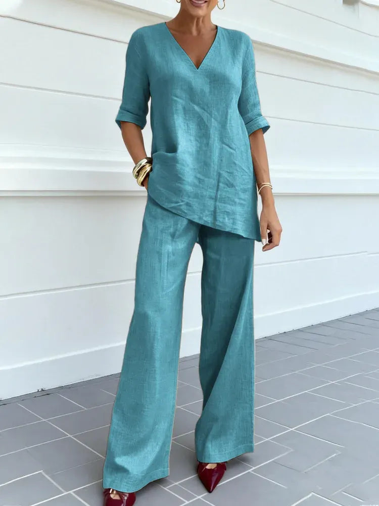 ✨ Susana™ | Completo Due Pezzi con Top a Maniche Corte e Pantaloni a Gamba Dritta 🇮🇹.