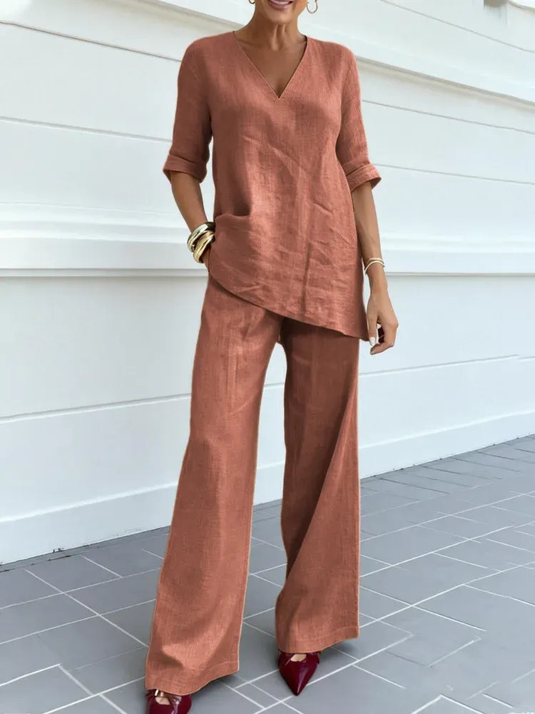 ✨ Susana™ | Completo Due Pezzi con Top a Maniche Corte e Pantaloni a Gamba Dritta 🇮🇹.