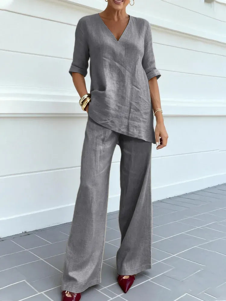 ✨ Susana™ | Completo Due Pezzi con Top a Maniche Corte e Pantaloni a Gamba Dritta 🇮🇹.
