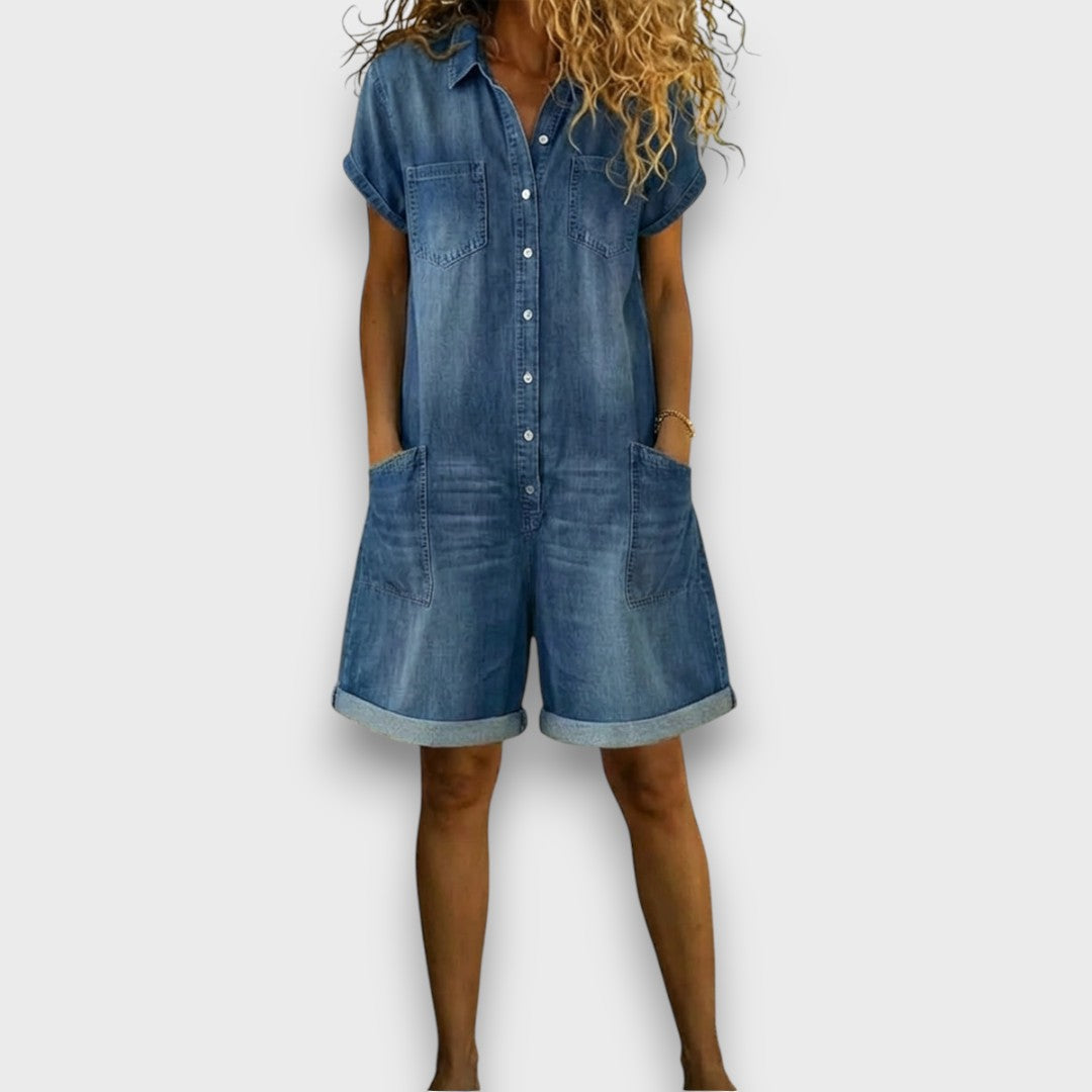 ✨ Joan™ | Salopette Corta in Cotone Effetto Denim ✨