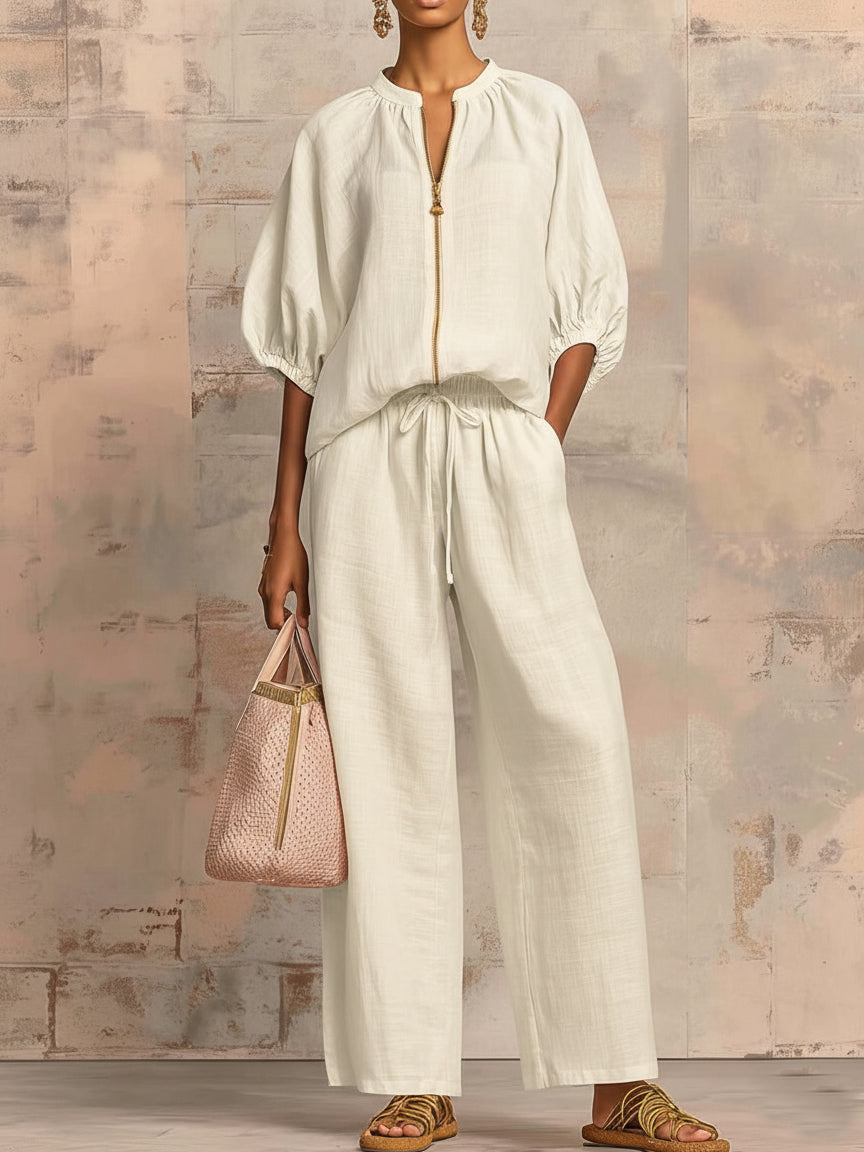 ✨ Léonie™ | Elegante Completo Due Pezzi in Cotone e Lino 🇮🇹.
