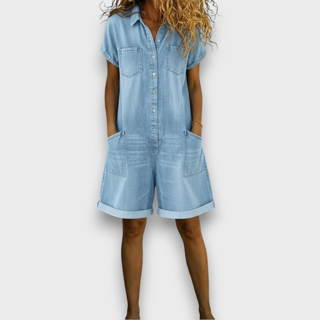 ✨ Joan™ | Salopette Corta in Cotone Effetto Denim ✨
