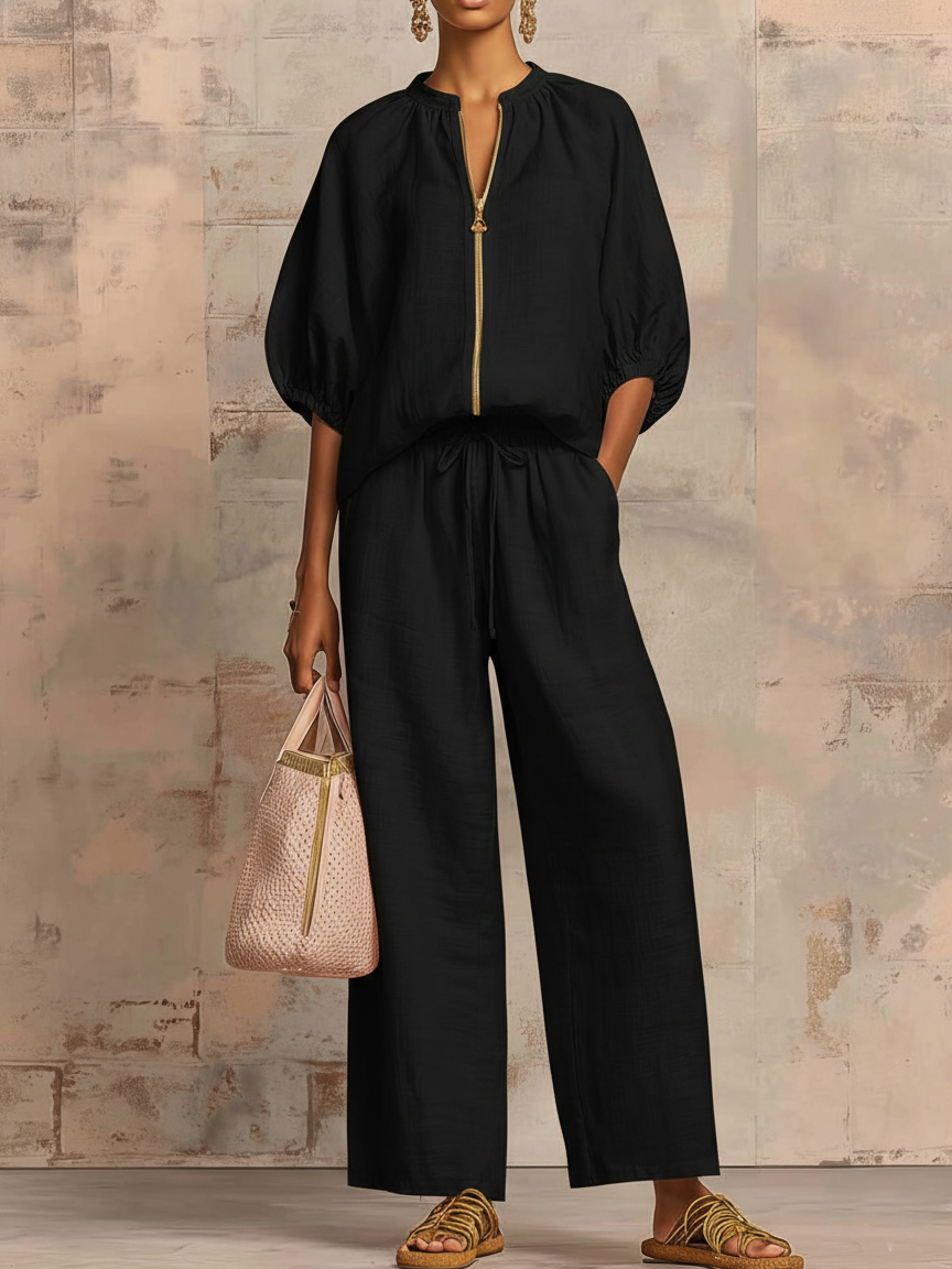 ✨ Léonie™ | Elegante Completo Due Pezzi in Cotone e Lino 🇮🇹.