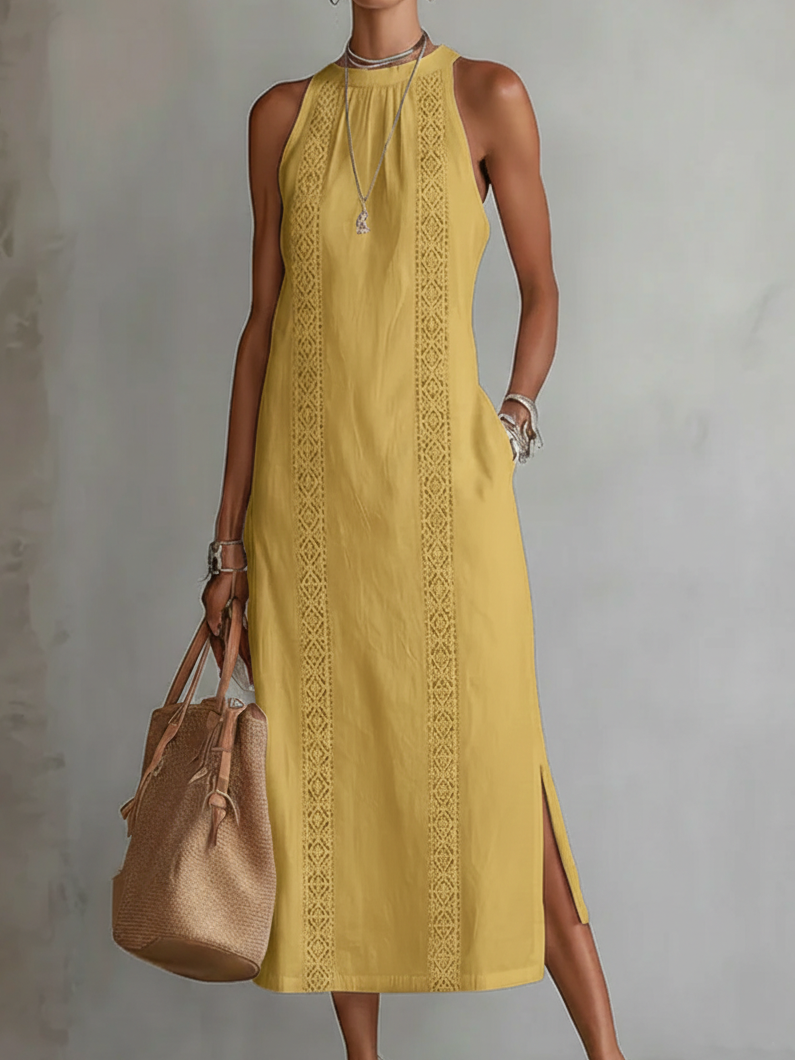 ✨ Angeles™ | Abito Midi in Lino con Collo Coreano 🇮🇹