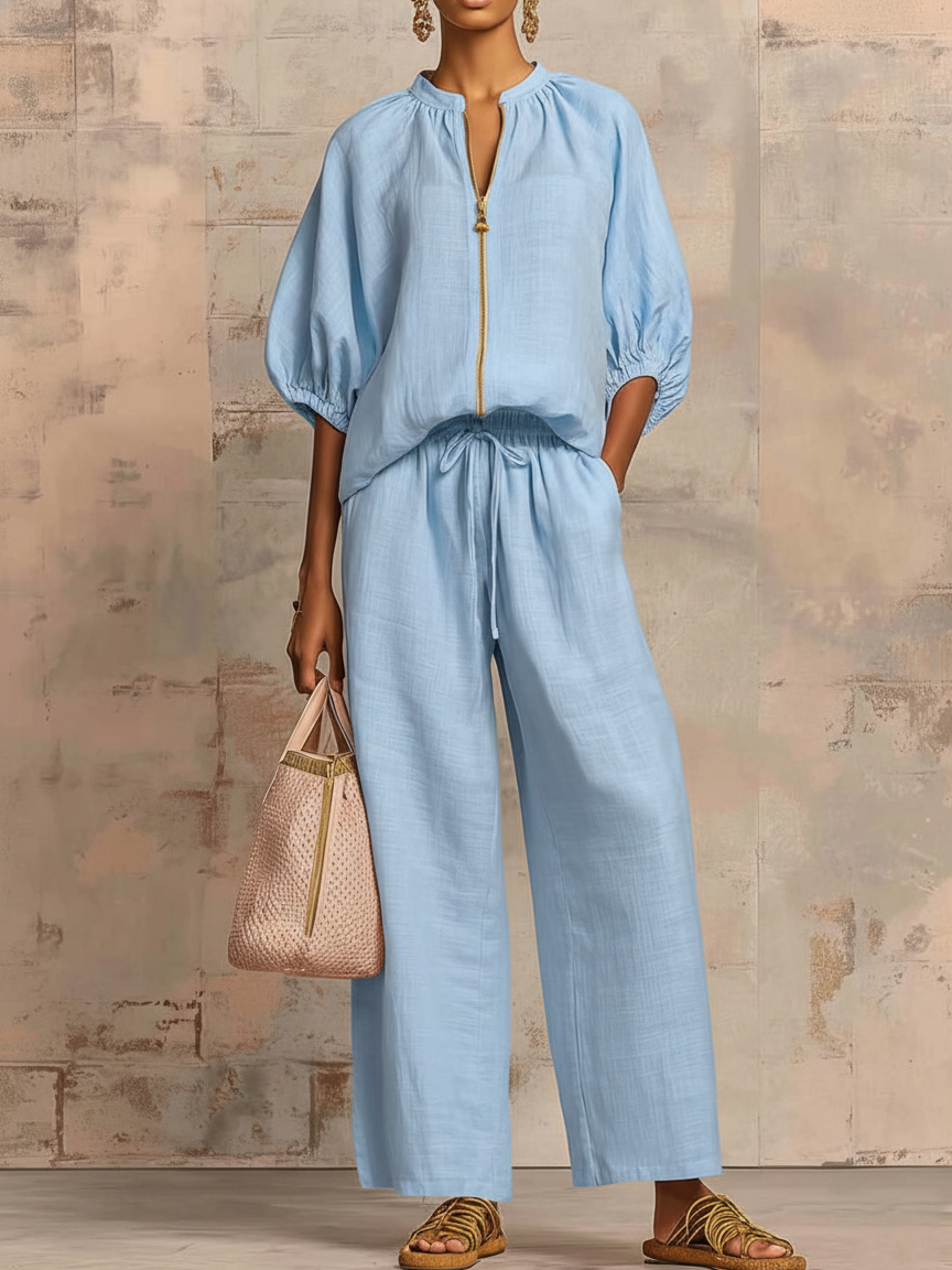 ✨ Léonie™ | Elegante Completo Due Pezzi in Cotone e Lino 🇮🇹.