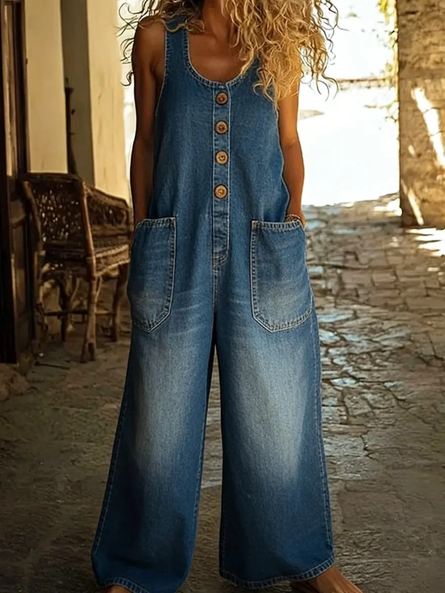 ✨ Ruth™ | Salopette Vintage in Cotone Effetto Denim Lavato ✨