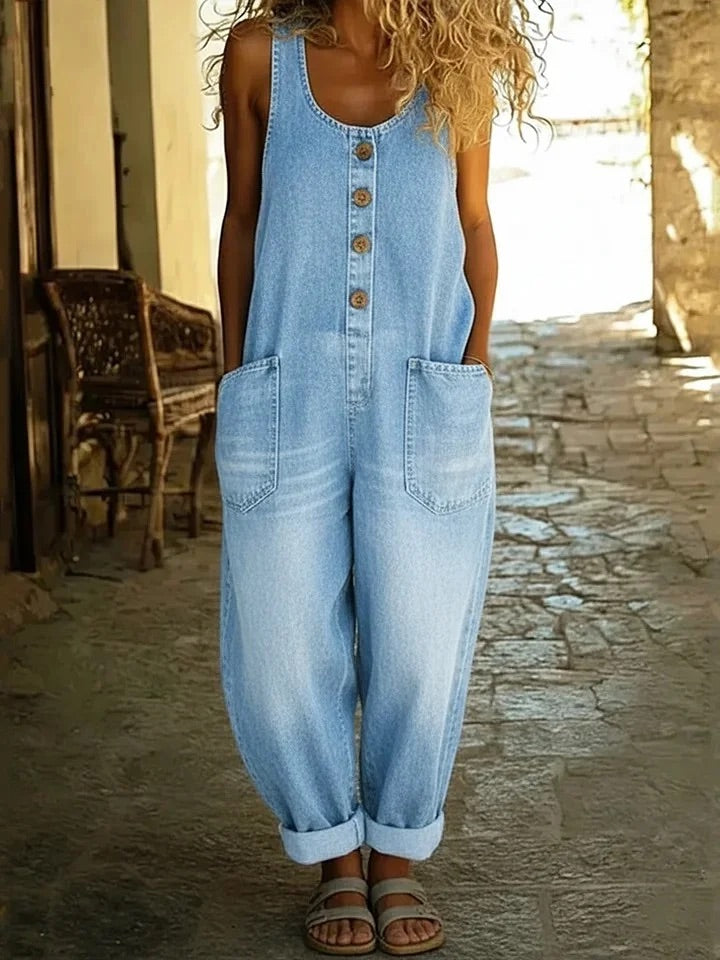 ✨ Ruth™ | Salopette Vintage in Cotone Effetto Denim Lavato ✨