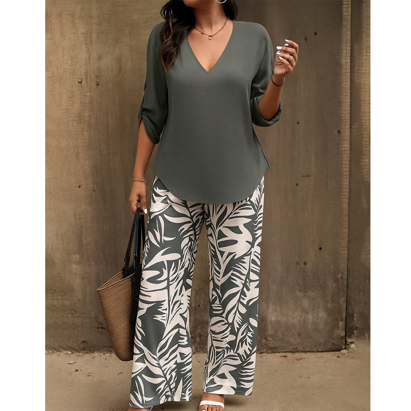 ✨ Liwia™ | Elegante Completo Estivo con Blusa Scollo a V e Pantaloni Fantasia 🇮🇹